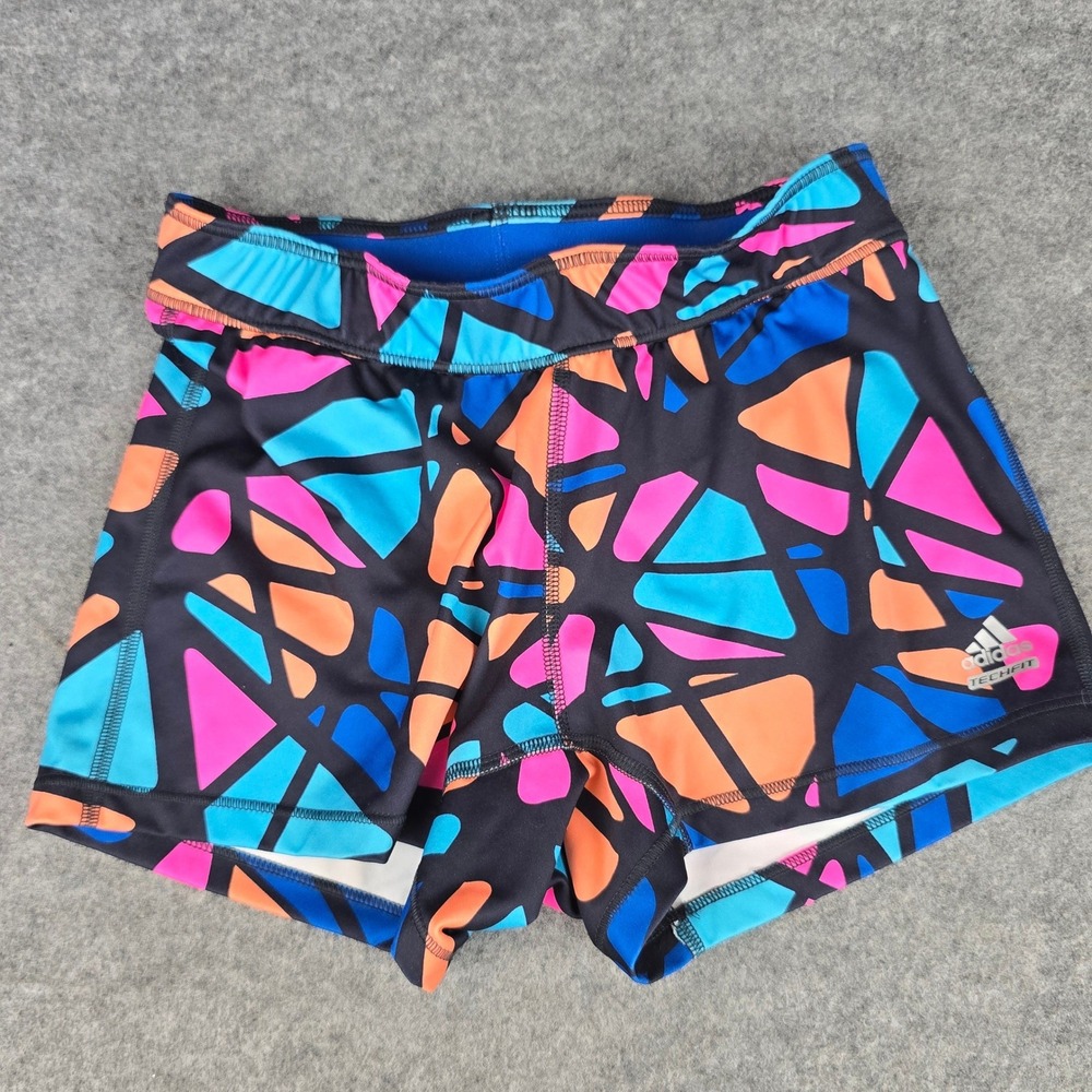 Adidas Shorts Kids M Black Multi Color Techfit Climalite Compression Gymnastics